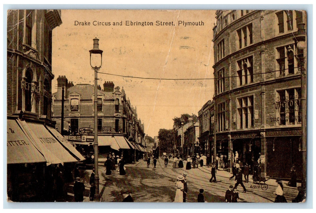 1919 Drake Circus and Ebrington Street Plymouth England Antique Postcard