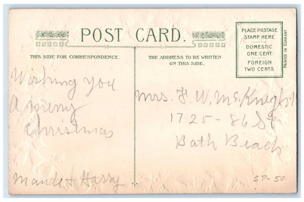 c1910's Merry Christmas Ringing Bells Dog Winter Winsch Back Embossed Postcard