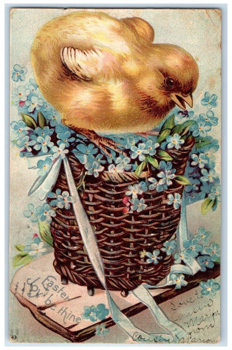 Easter Pansies Flowers In Basket Chick Clapsaddle Embossed Wallkill NY Postcard