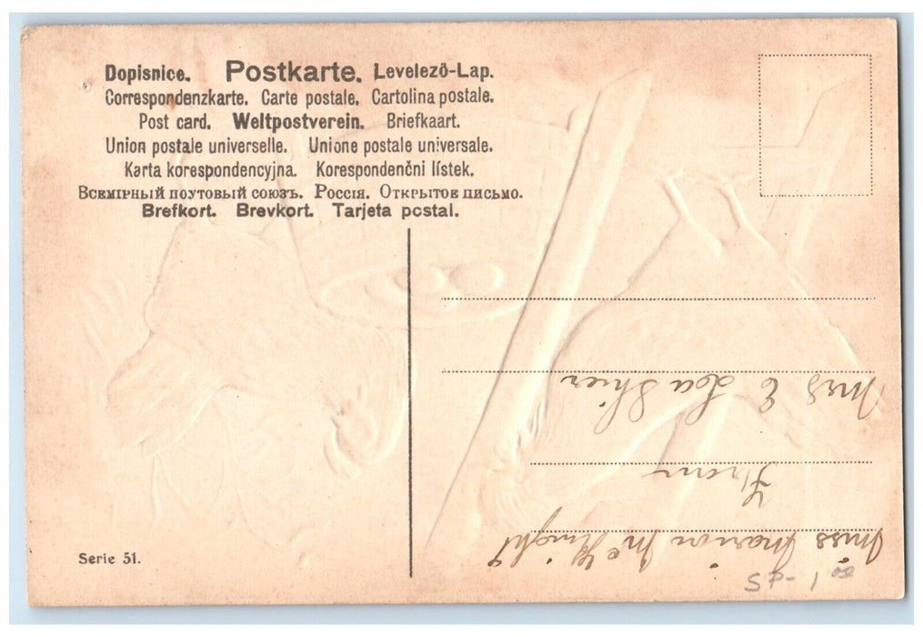 c1910's Easter Greeting Rooster Chicken Eggs Embossed Posted Antique Postcard