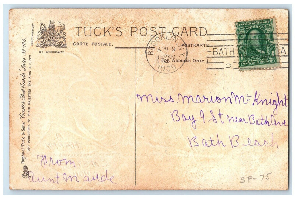 1909 Happy Easter Chicks Rope Tuck's Brooklyn New York NY Antique Postcard