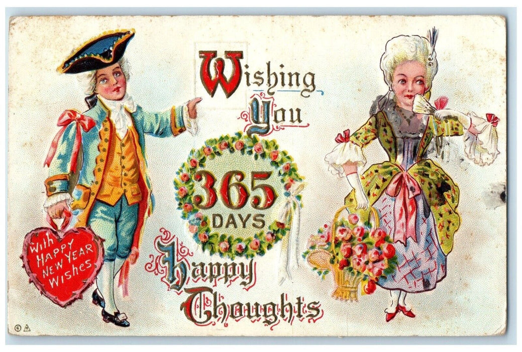 1913 New Year Colonial 365 Days Roses Basket Embossed St. Louis MO Postcard