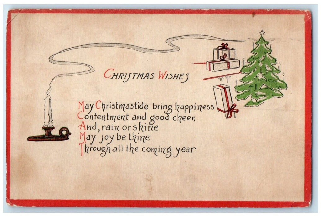 1920 Christmas Wishes Candle Gifts Middletown New York NY Antique Postcard