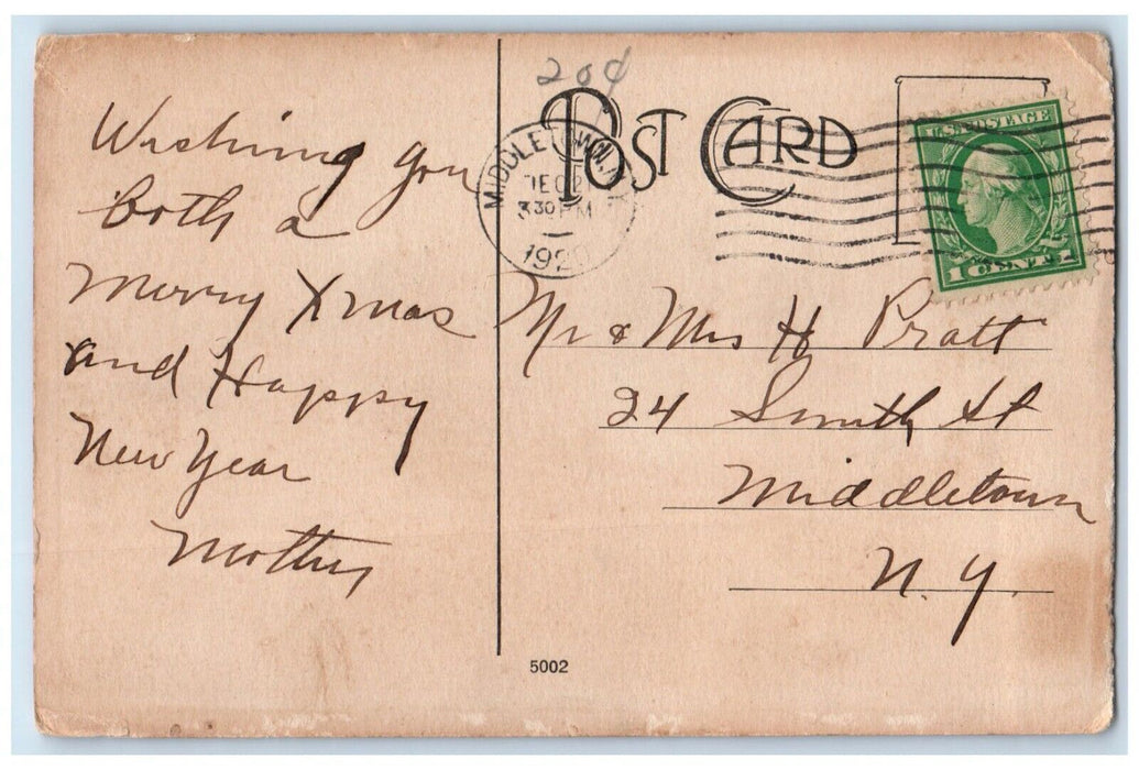 1920 Christmas Wishes Candle Gifts Middletown New York NY Antique Postcard