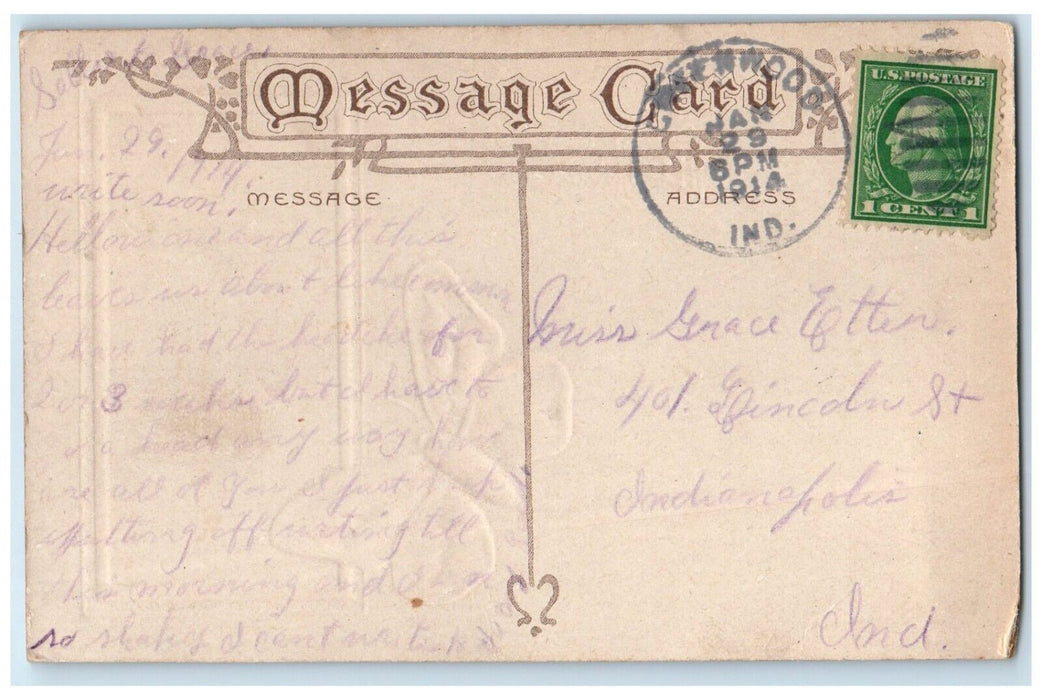 1914 Beach Scene Moon Butterfly Embossed Greenwood Indiana IN Antique Postcard