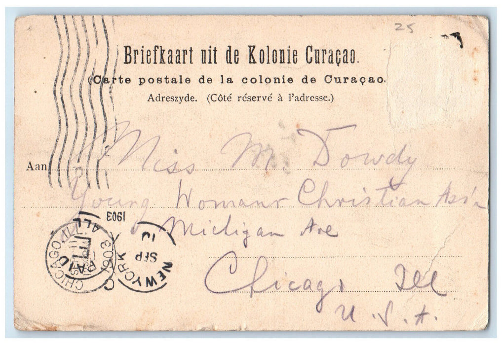 1903 View of Buildings Ships The Waaigat Curacao Posted Antique Postcard