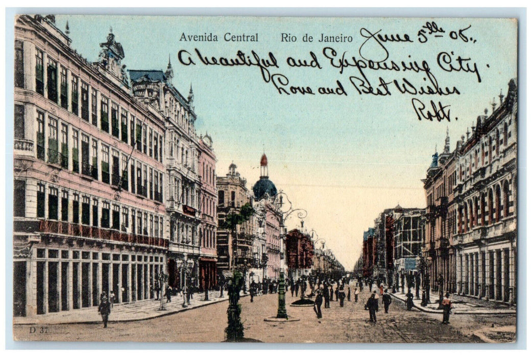 1905 Scene at Avenida Central Rio De Janeiro Brazil Posted Antique Postcard