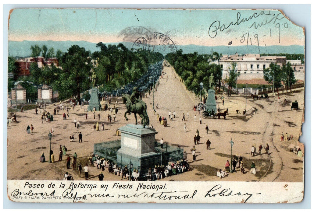 c1905 Avenida Paseo de la Reforma En Fiesta National Mexico City Mexico Postcard