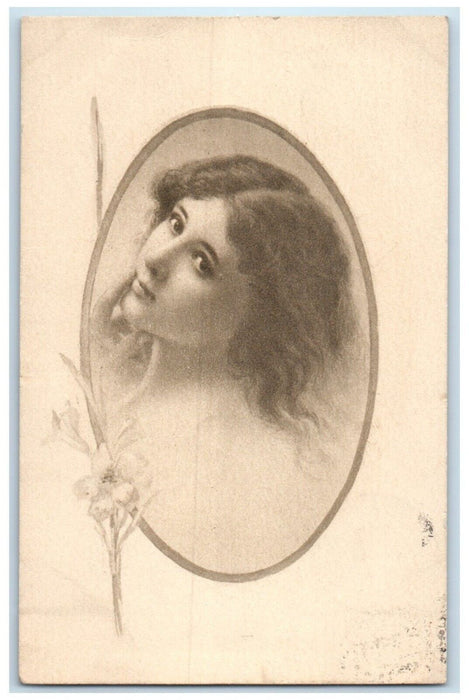 1911 Pretty Woman Curly Hair Lily Flowers Minneapolis Indiana IN Posted Postcard