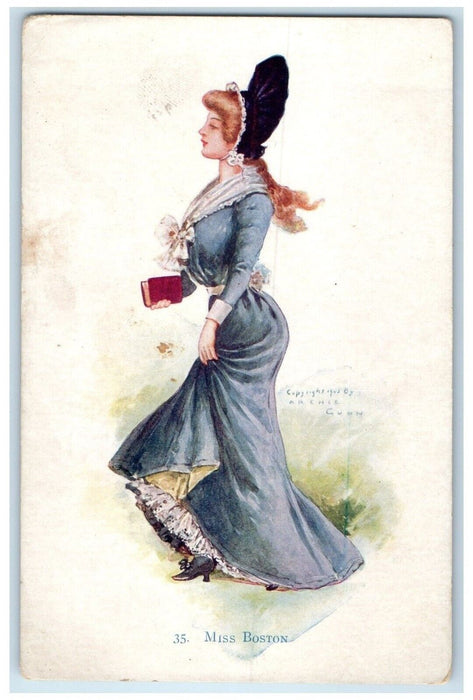 c1905 Pretty Woman Dressed Bonnet Miss Boston Unposted Antique Postcard
