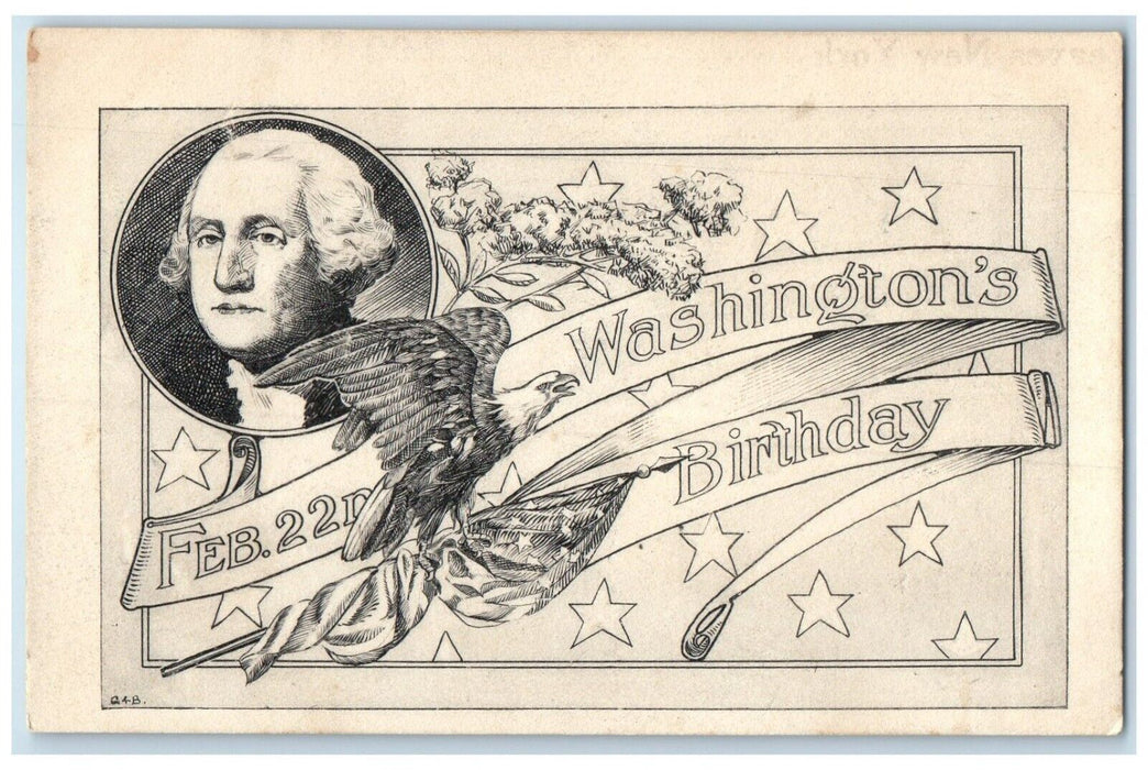 c1910's Washington's Birthday Eagle Patriotic Flag Unposted Antique Postcard