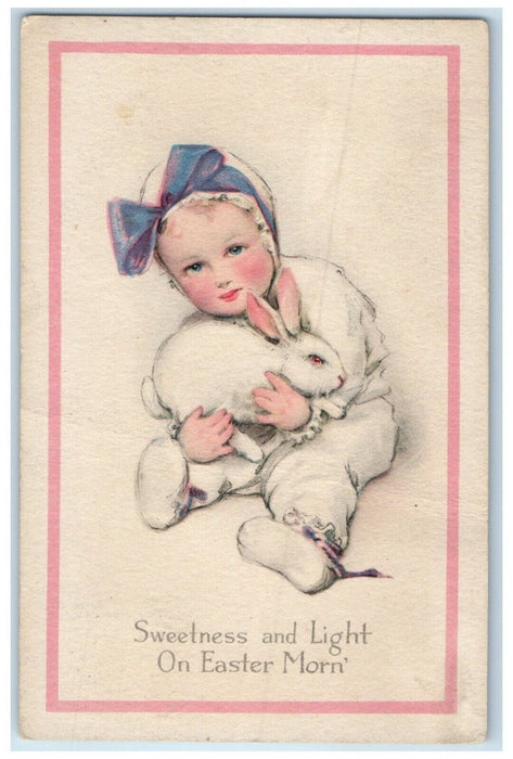 1916 Easter Morn Cute Girl And Bunny Rabbit Brooklyn New York NY Posted Postcard