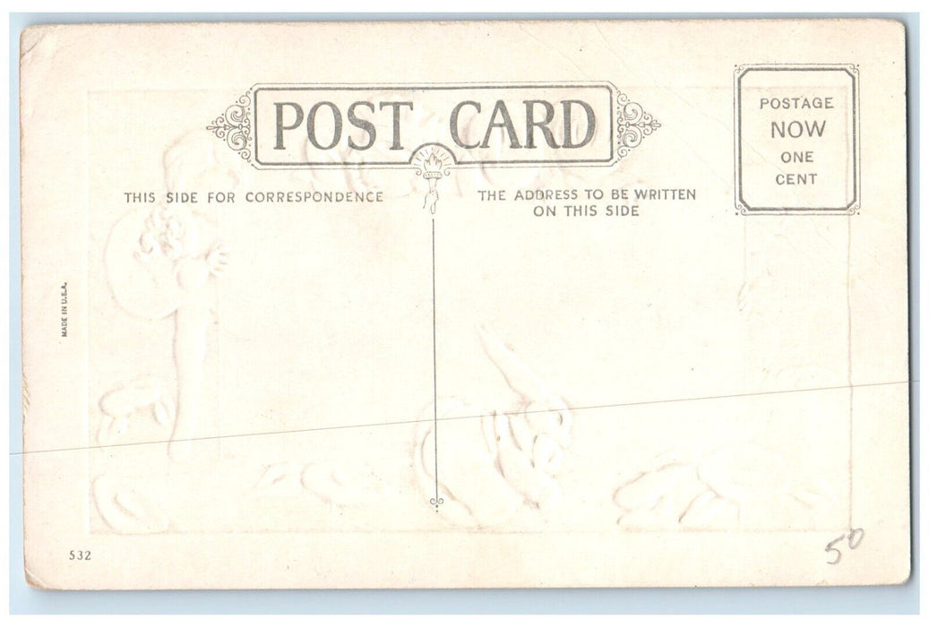 c1910's Sincere Easter Blessings Children Rabbit Embossed Antique Postcard