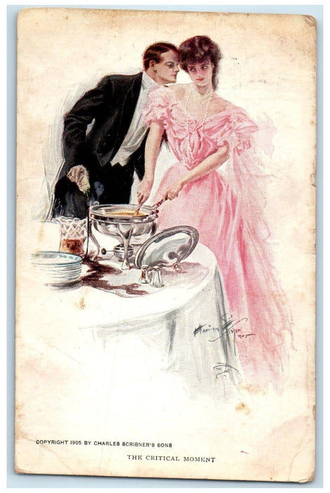 1909 Couple Romance The Critical Moment Harrison Fisher Posted Antique Postcard