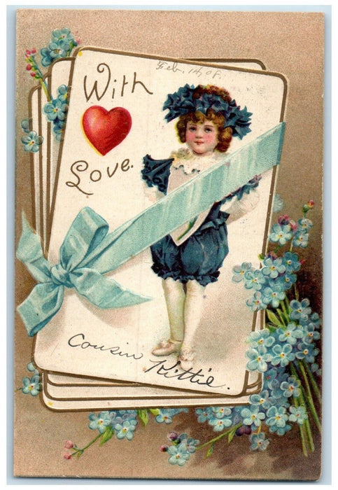 1908 Valentine Cards Heart Pansies Clapsaddle Embossed Brooklyn NY Postcard