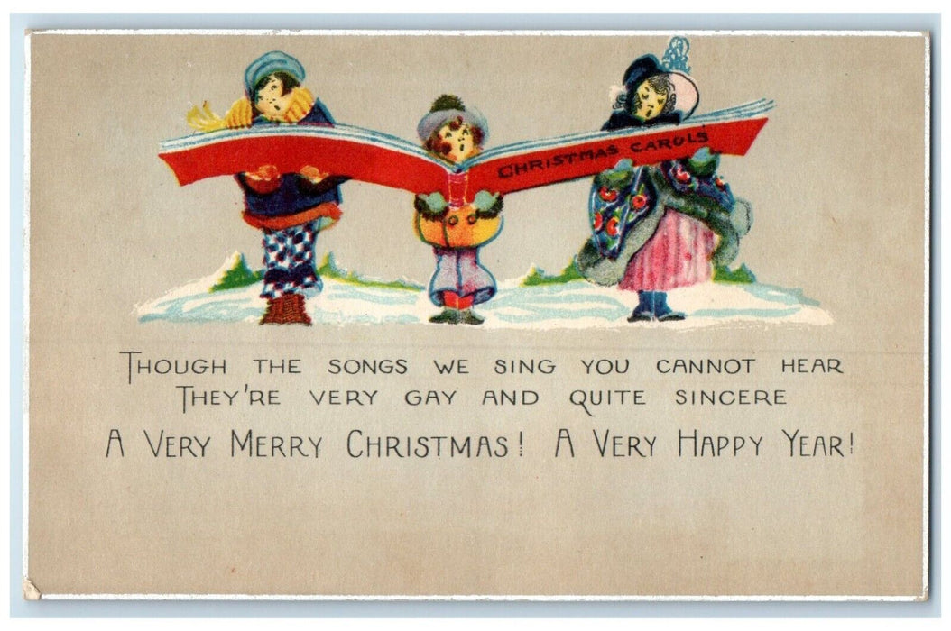 c1910's Christmas And New Year Girls Caroling Winter Unposted Antique Postcard