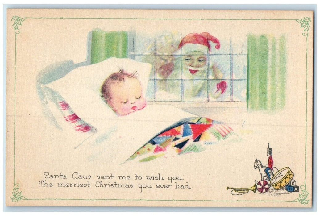c1910's Christmas Santa Claus On Window Sleeping Baby Toys Gibson Postcard