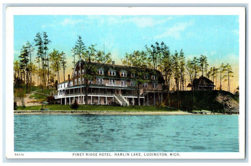 c1920 Piney Ridge Hotel Hamlin Lake Advertising Ludington Michigan MI Postcard