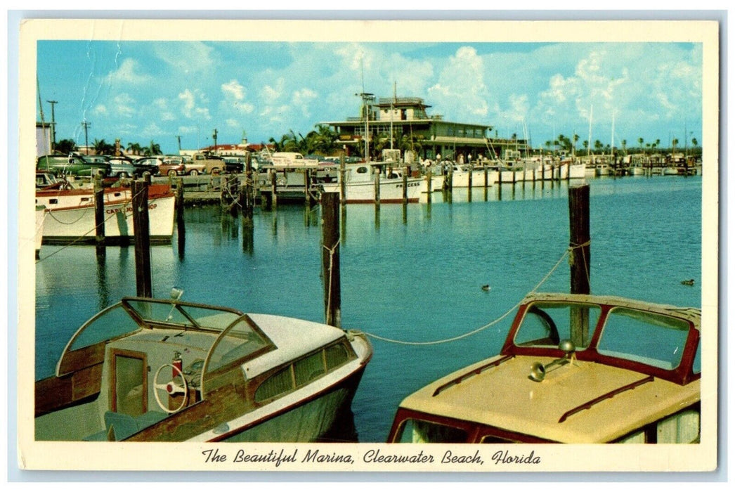 c1960 Beautiful Marina Dock Port Motor Boats Clearwater Beach Florida Postcard