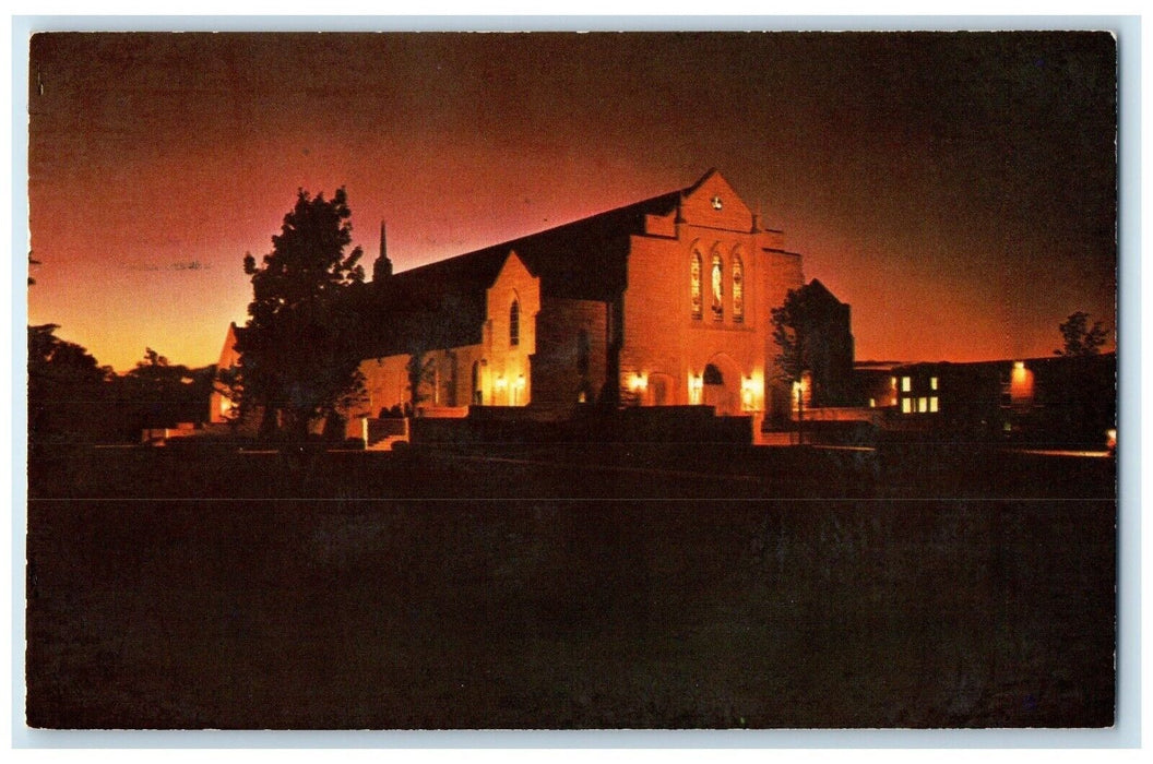 1971 Night Scene Pioneer Memorial Church Andrews University Michigan MI Postcard