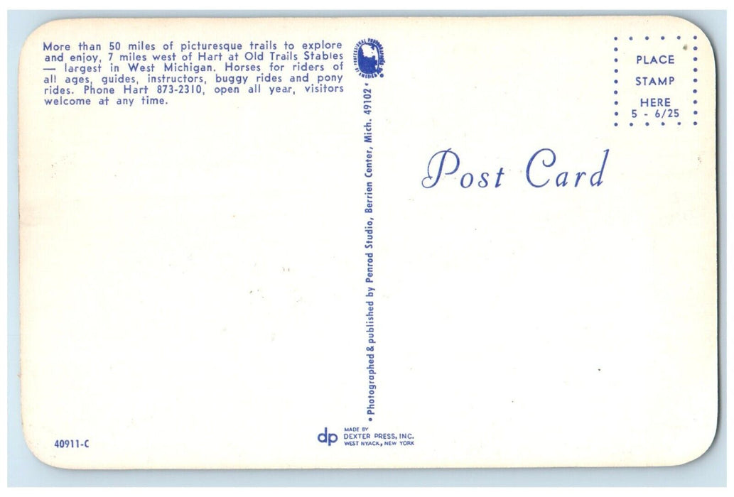 c1960 Picturesque Old Trails Stables Riding Horses Michigan MI Unposted Postcard