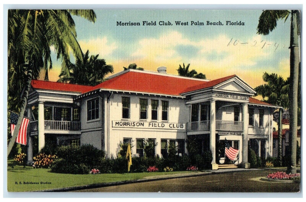 1940 Exterior View Morrison Field Club West Palm Beach Florida Unposted Postcard