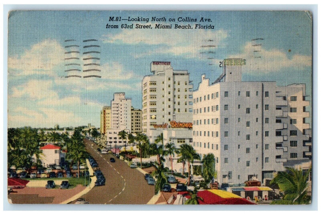 1953 Aerial Looking North Collins Ave 63rd Street Miami Beach Florida Postcard