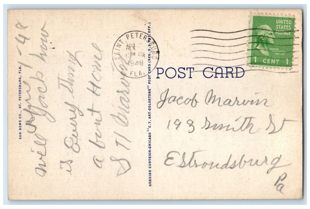 1948 Recreation Pier Pelican Bird Classic Cars St Petersburg Florida FL Postcard