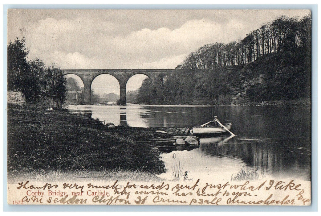 1906 Boat Canoeing Corby Bridge Near Carlisle England Posted Postcard