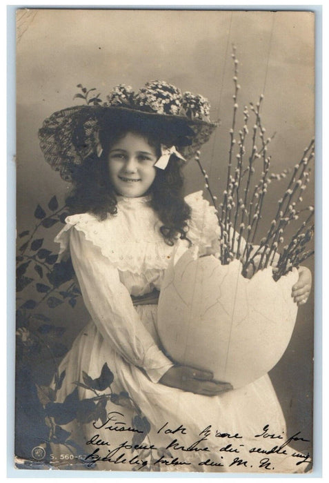 1906 Easter Pretty Egg Hatched Pine Berry Studio Scandia KS RPPC Photo Postcard