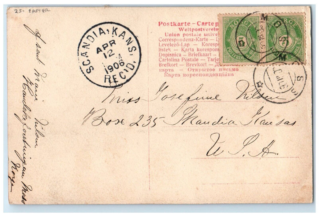 1906 Easter Pretty Egg Hatched Pine Berry Studio Scandia KS RPPC Photo Postcard