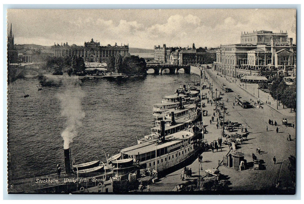 c1910 Steamboat View from the Grand Hotel Stockholm Sweden Unposted Postcard