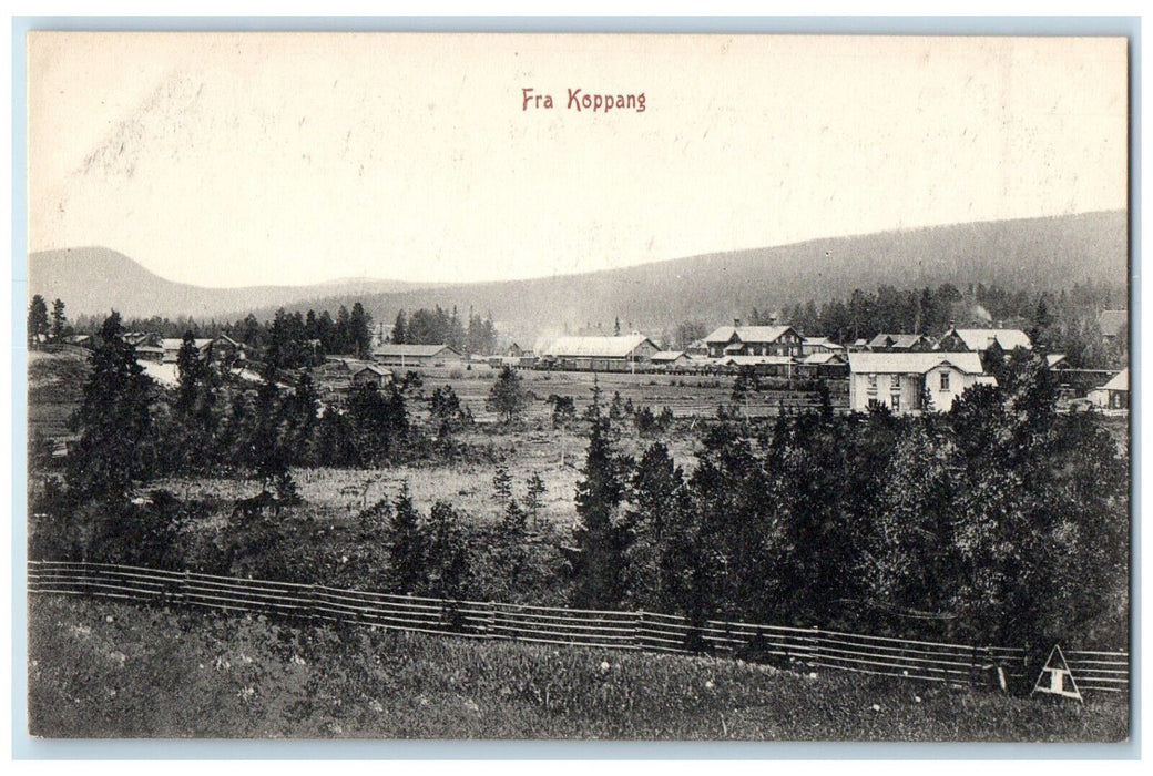 c1910 View From Koppang Trees with Fence Houses Innlandet Norway Postcard