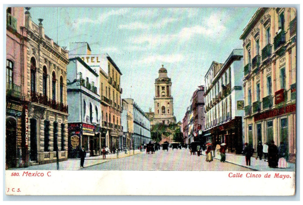 c1905 Cinco De Mayo Street Business Section Mexico City Mexico Antique Postcard