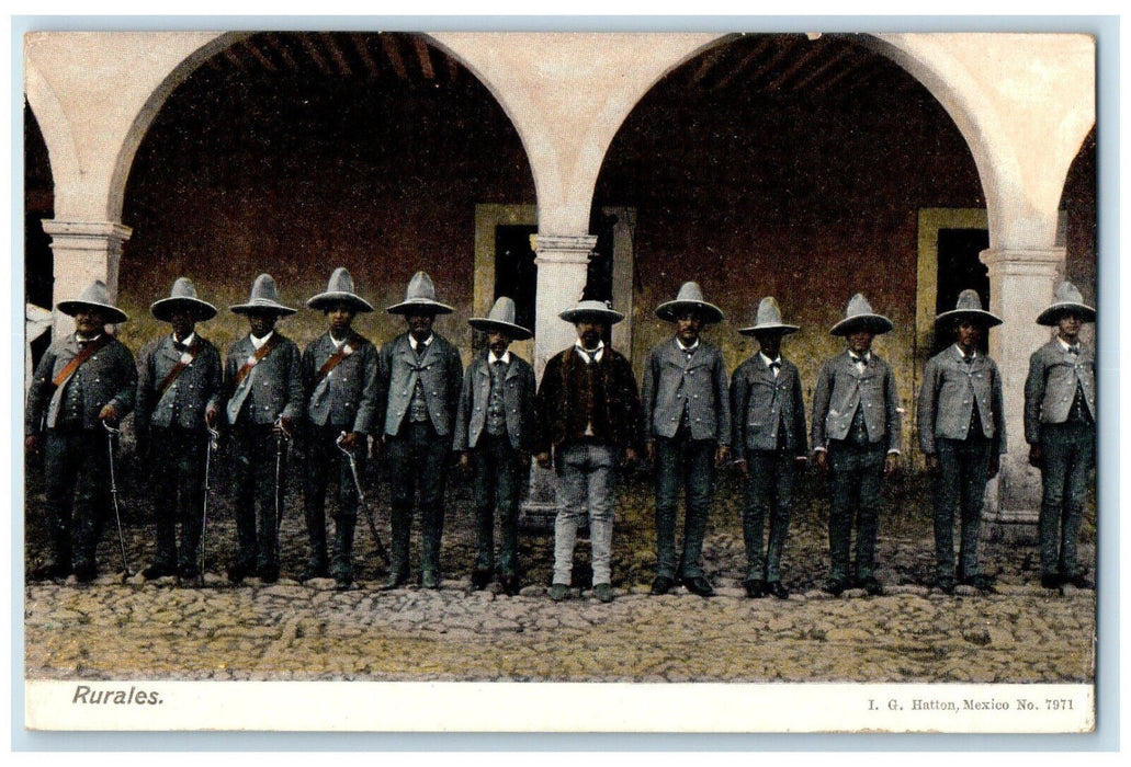 c1905 Mexico Police in Front of the Building Rurales Mexico Antique Postcard