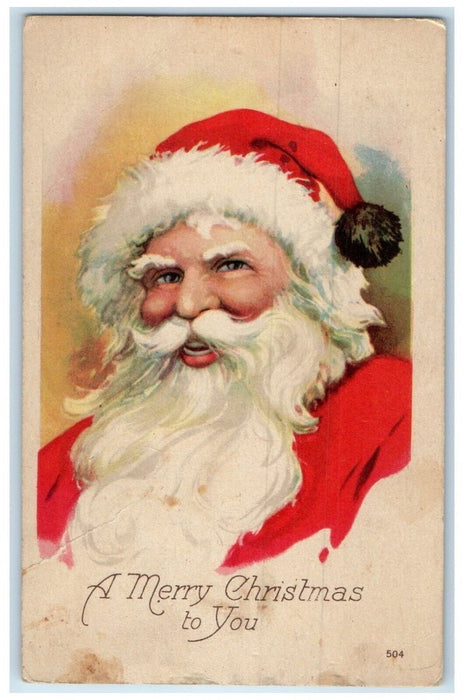 1925 Merry Christmas Jolly Santa Claus Preston Nebraska NE Vintage Postcard