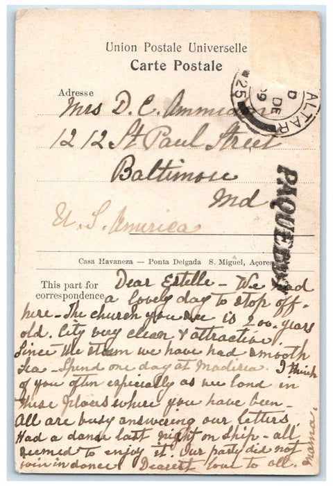 1907 Customs Head Office Casa Havaneza Ponta Delgada Azores Portugal Postcard