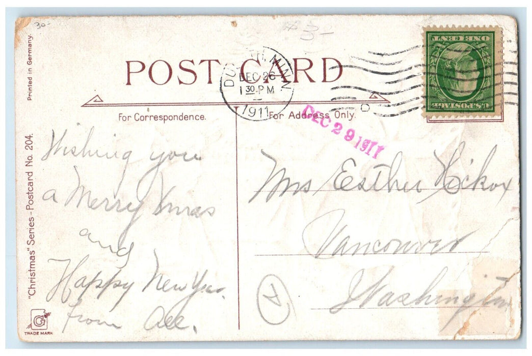1911 Merry Christmas Children Decorating Christmas Tree Handwarmer Postcard