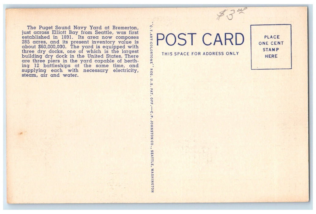 c1940's Bremerton Navy Yard Bremerton Washington WA Vintage Postcard