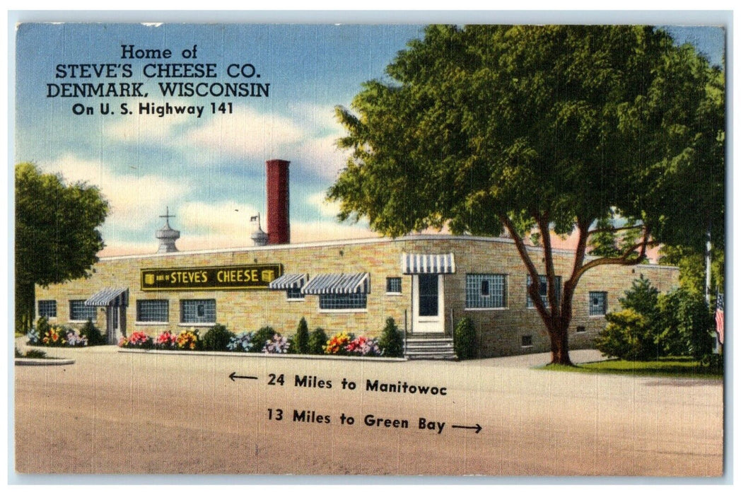 1953 Home Steve Cheese Company Restaurant Denmark Wisconsin WI Antique Postcard