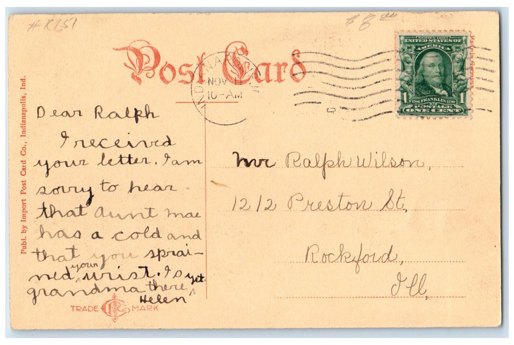 c1910 View of Court House Indianapolis Indiana IN Posted Antique Postcard