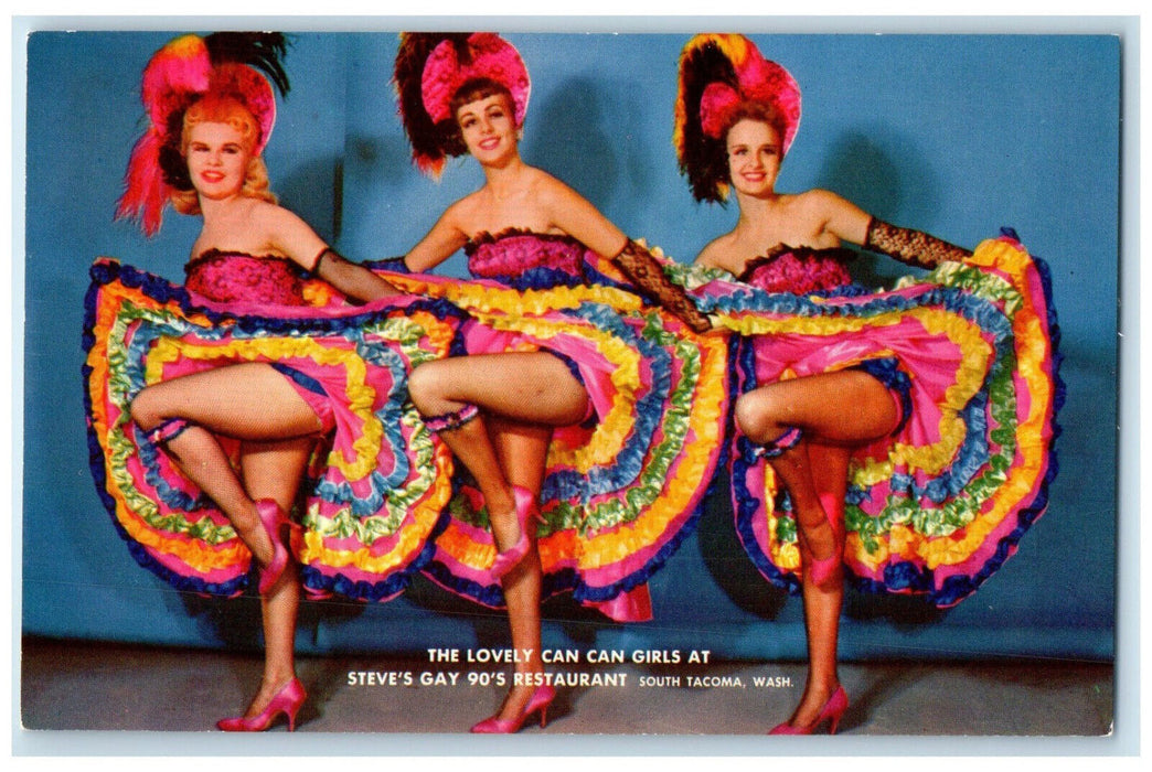 c1950's Can Can Girls Steve's Gay 90's Restaurant South Tacoma WA Postcard