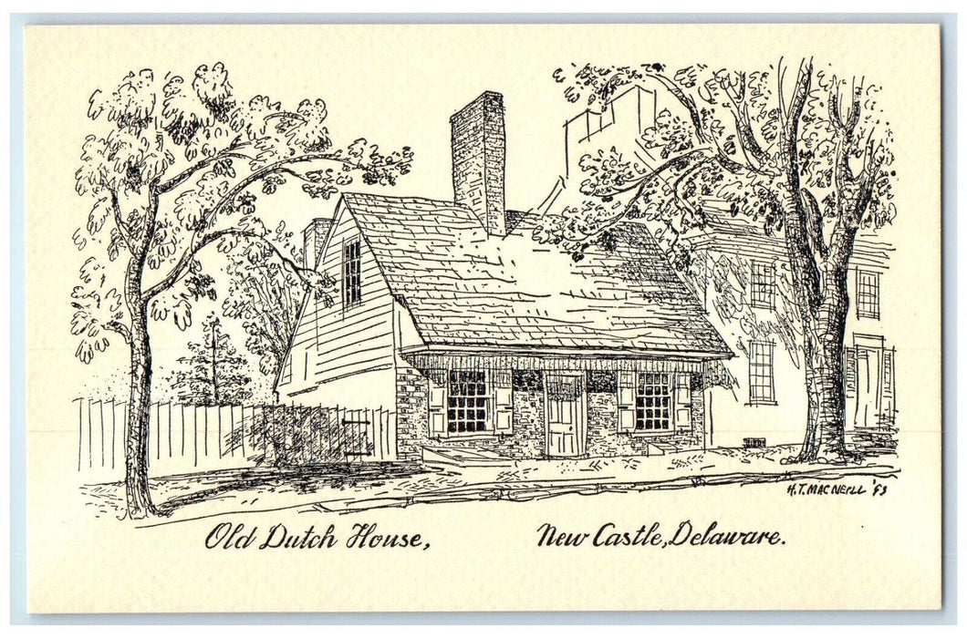 Old Dutch House New Castle Delaware DE, Small Brick Building Vintage Postcard