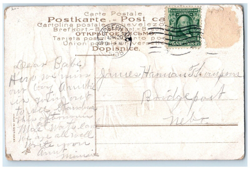 1908 Easter Greeting Chicken Eggs Boys Embossed St. Joseph MO Antique Postcard