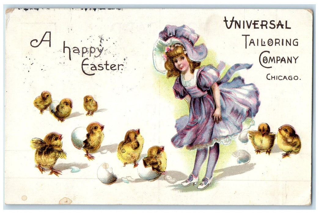 1912 Easter Chicks Pretty Girl Suit Advertising Tailor Company Chicago Postcard