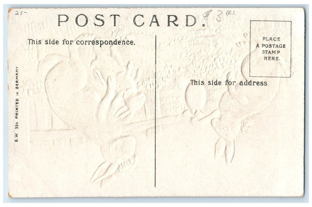 c1910's Easter Wishes Anthropomorphic Rabbit Egg Embossed Antique Postcard