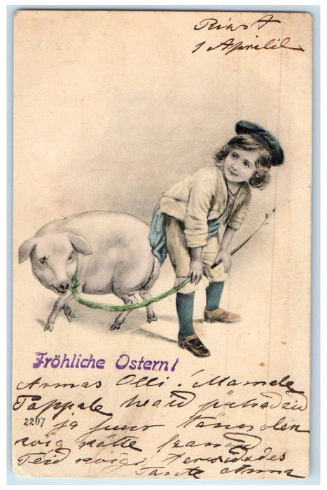 1906 Easter Little Boy Pig Posted Antique Postcard