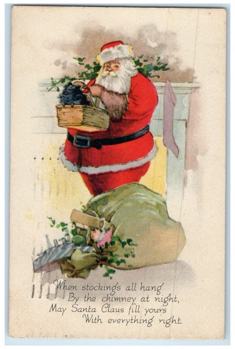 1924 Christmas Fat Santa Claus Sack Of Toys Gibson Colorado Springs CO Postcard