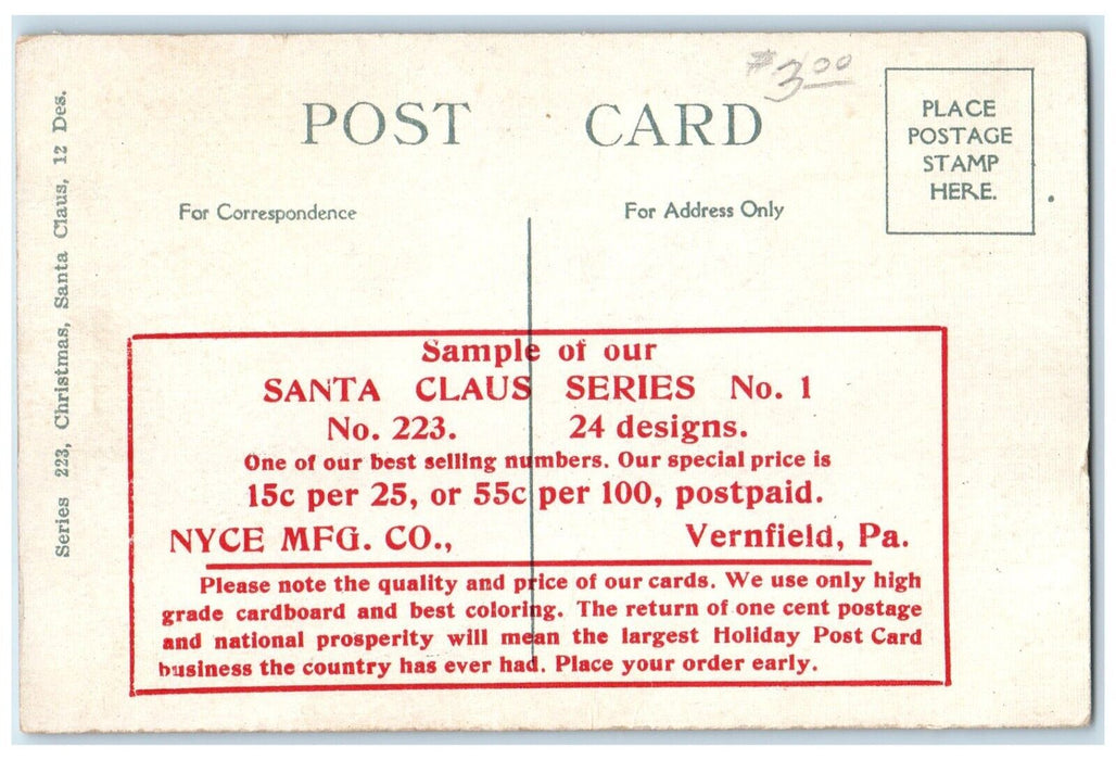 c1910's Christmas Greeting Fat Santa Claus Sack Of Toys Reindeer Postcard