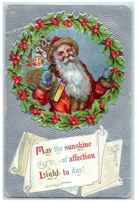 1909 Christmas Santa Claus Sack Of Toys Whreat Berries Concordia KS Postcard